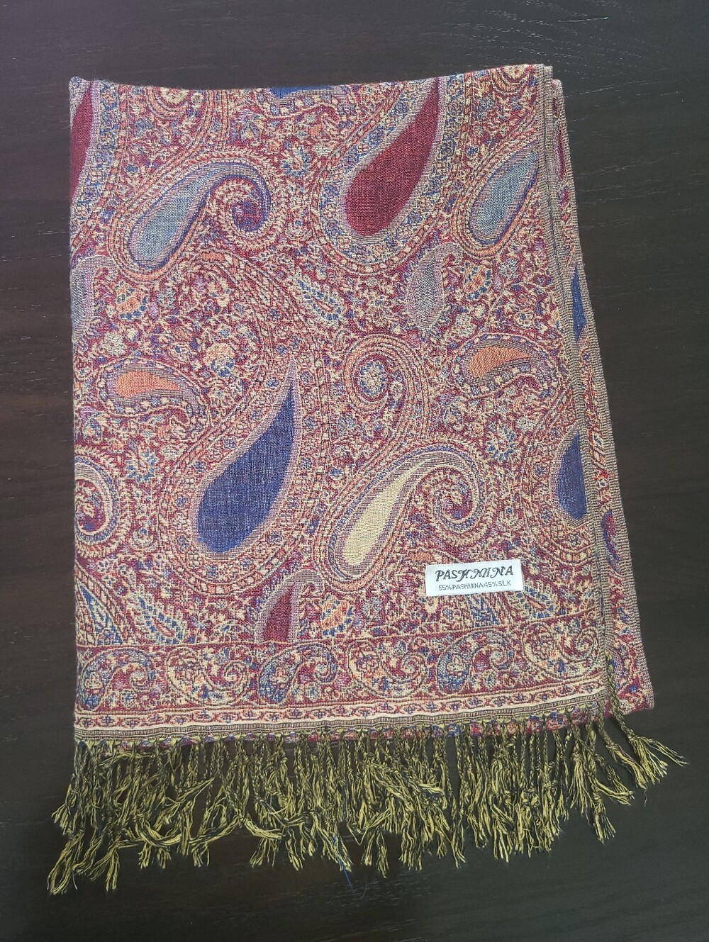 PASHMINA VINTAGE 55% Pashmina 45% Silk Shawl Wrap Scarf Paisley ~72โX27โ